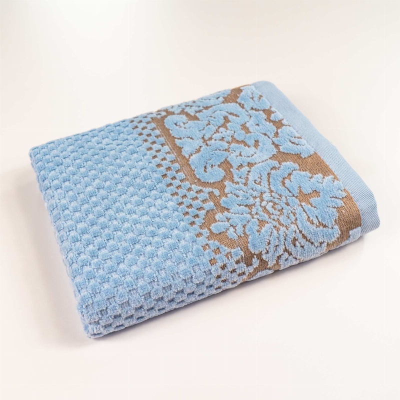 Рушник махровий для обличчя та рук 40x70см Damask Преміум якості Жакардове з велюром 550г/м2 GM Textile (Світло-Синій)